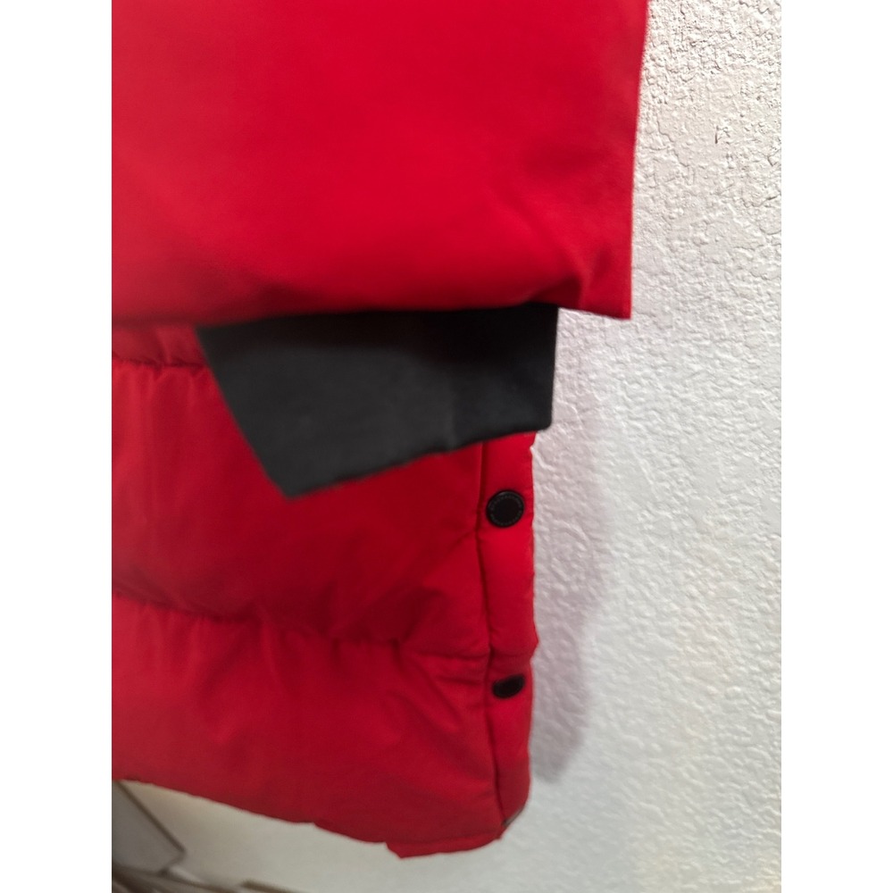 BCBGMAXAZRIA Womens Red Hooded Longline Puffer Coat Eco Friendly Fill Large - Picture 4 of 9
